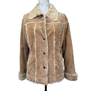 Wilson's Leather Maxima Tan Leather Fur Lined Penny Lane Coat Large 70s Retro